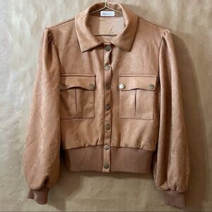Lovers + Friends | Felix Jacket Faux Suede Bomber Jacket Camel Tan Size M